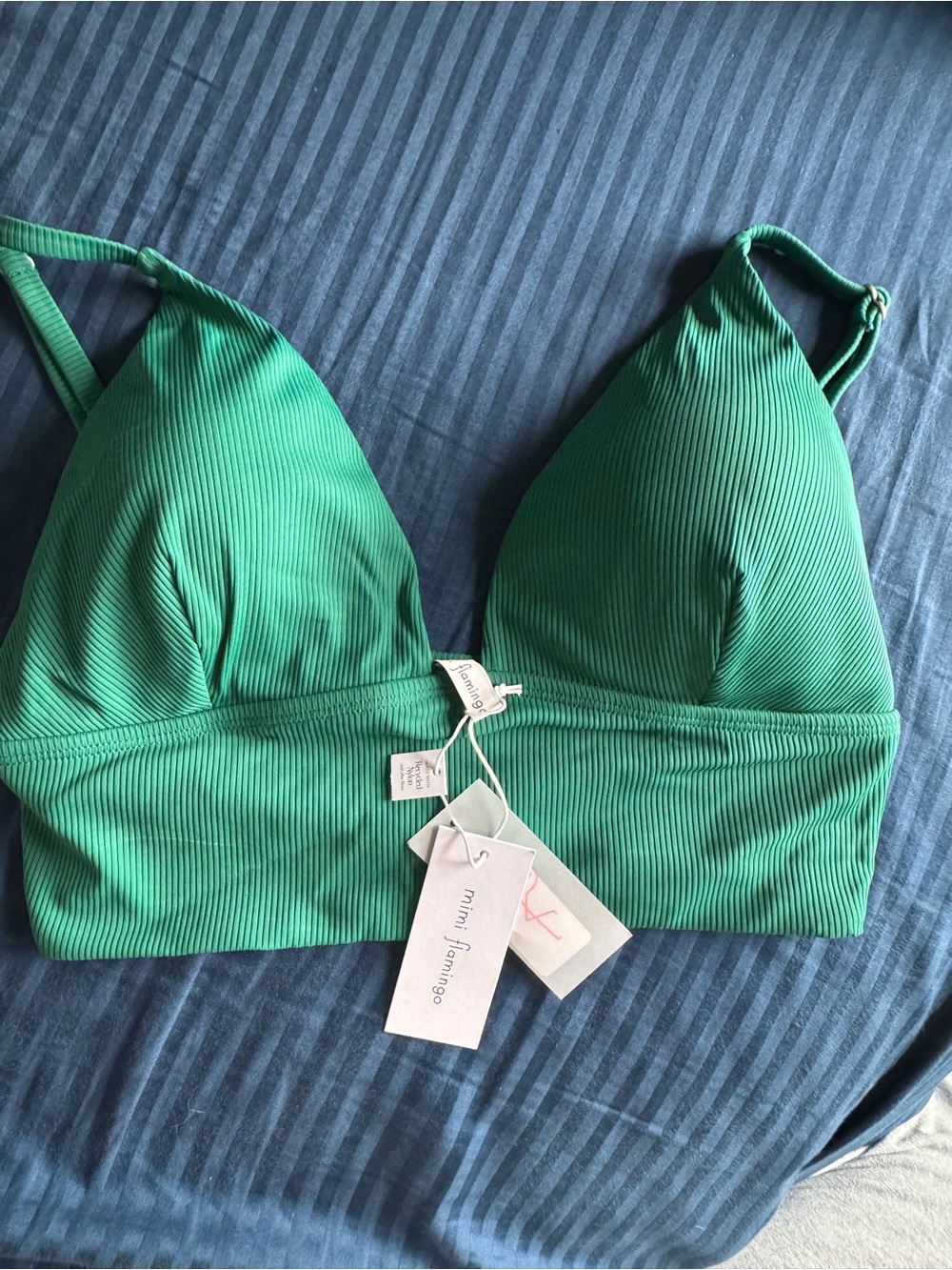 Green Ribbed Bikini Top